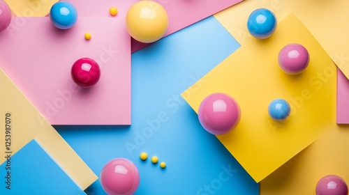 Abstract colorful spheres on a geometric pastel background photo