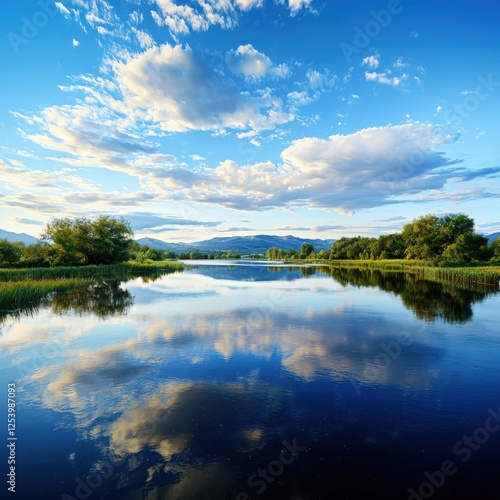 Serene lake at dusk nature landscape photography calm environment distant viewpoint tranquil atmosphere