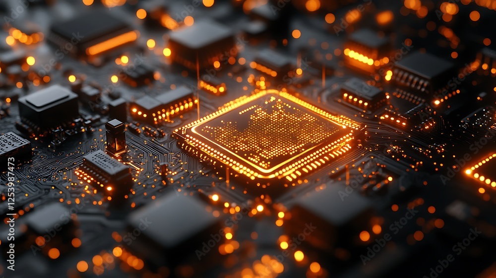 Digital technology concept with illuminated golden circuits and modern style Digital technology concept with illuminated golden circuits and modern style