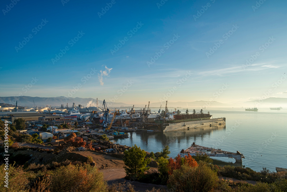Fototapeta premium Shipyard and industrial harbor in Elefsina, Greece