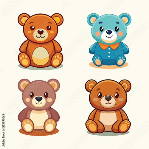 Teddy Bear Cartoon Set vector illustration