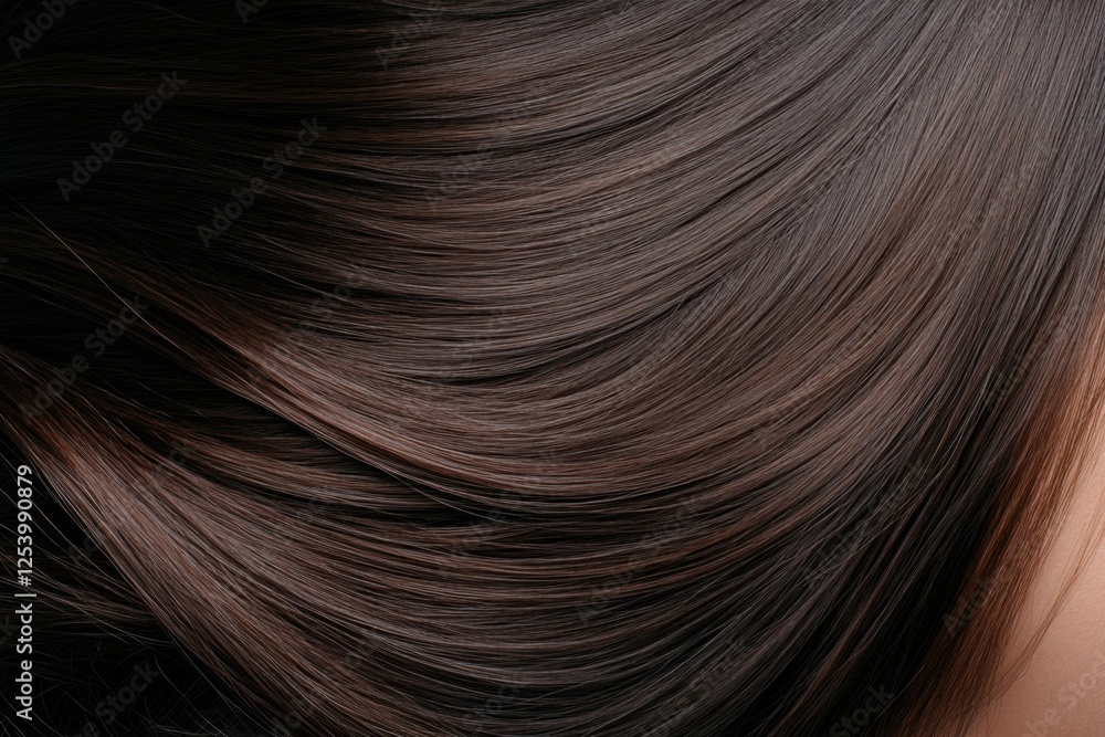 Fototapeta premium Luxurious flowing brown hair texture close-up