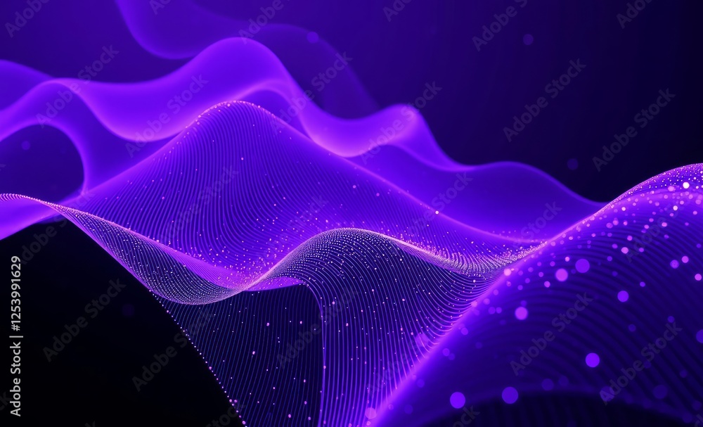 Purple color particles wave flowing with lines and dots connection digital cyberspace is futuristic technology blockchain network abstract background 3d rendering 3d wallpaper wallpaper background abs