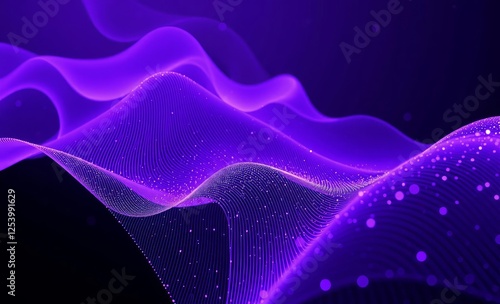 Obraz na płótnie Purple color particles wave flowing with lines and dots connection digital cyberspace is futuristic technology blockchain network abstract background 3d rendering 3d wallpaper wallpaper background abs w salonie