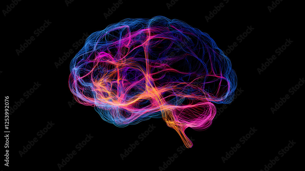 Abstract brain illustration shows neural network activity with vibrant colors and energy. Neural Network Consciousness. Illustration Abstract brain illustration shows neural network activity with vibrant colors and energy. Neural Network Consciousness. Illustration
