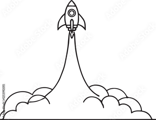 Line Art of Rocket Launch in Space Vector