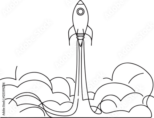 Line Art of Rocket Launch in Space Vector
