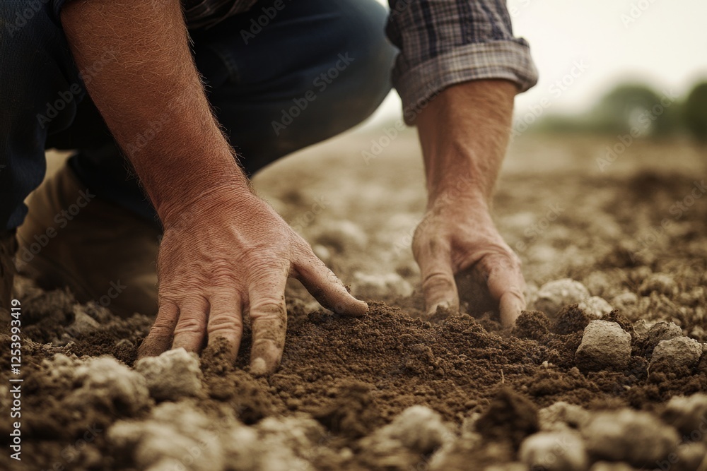 Hands work the soil in an agricultural field, symbolizing the connection between humans and earth in cultivation. Hands work the soil in an agricultural field, symbolizing the connection between humans and earth in cultivation.