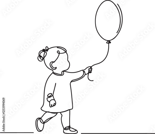 Toddler with Balloon Line Drawing for Kids Art Vector