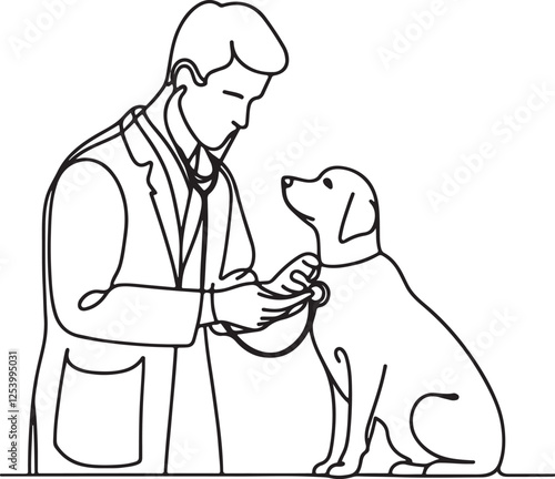 Vet and Dog Line Drawing – Professional Veterinary Vector Art