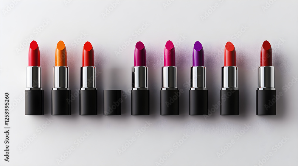 Obraz premium Vibrant Array: A Spectacular Display of Lipstick Colors Symbolizing Beauty and Empowerment