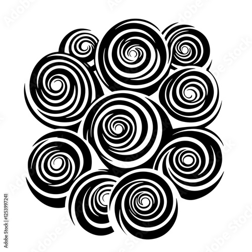 vector of abstract rose spirals in black and white decorative flower cluster design