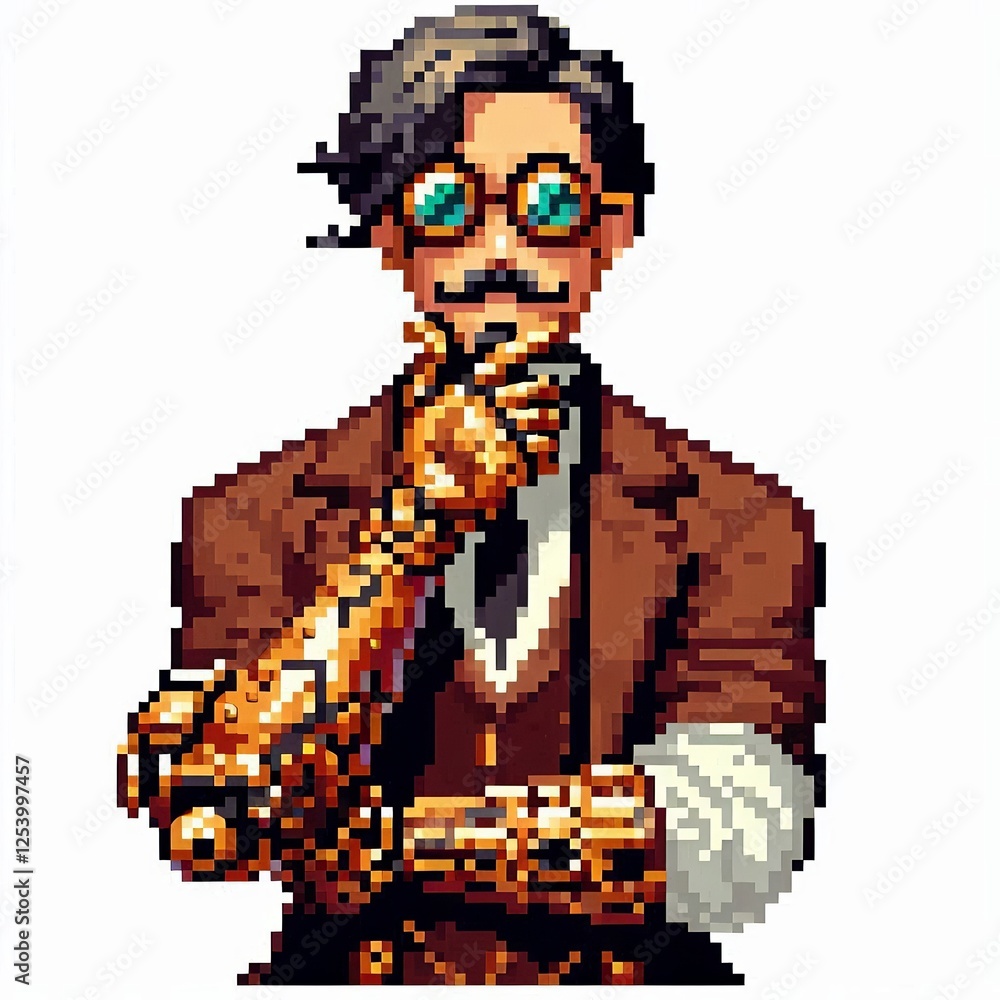 Fototapeta premium Steampunk Thinker in Pixels