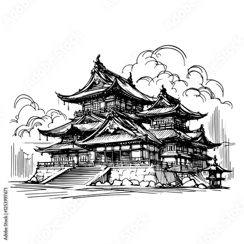 japanese temple sketch vector