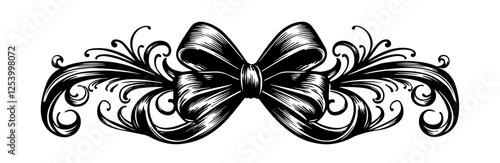 vintage bow ornament in black and white vector