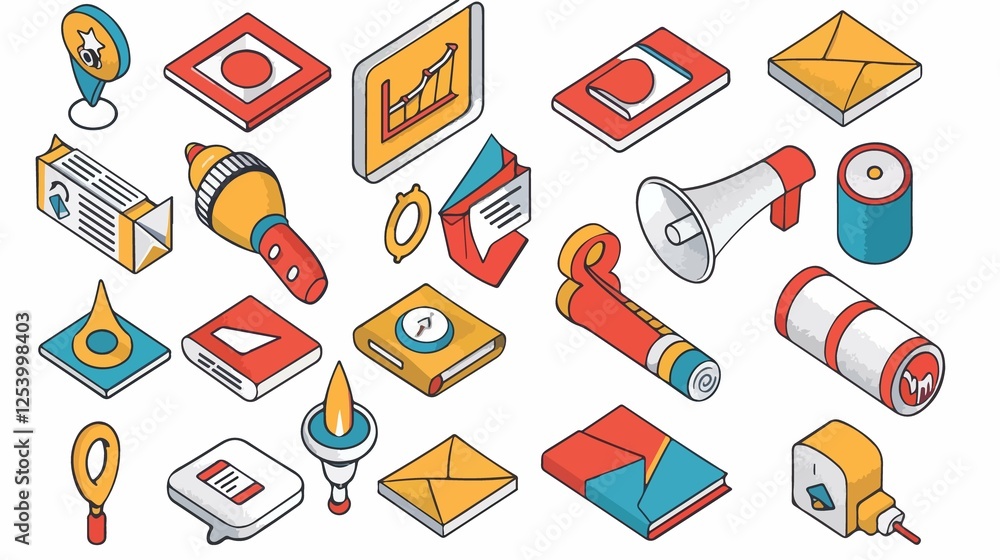 Isometric E-Commerce Advertising Marketing Icons Set Isometric E-Commerce Advertising Marketing Icons Set