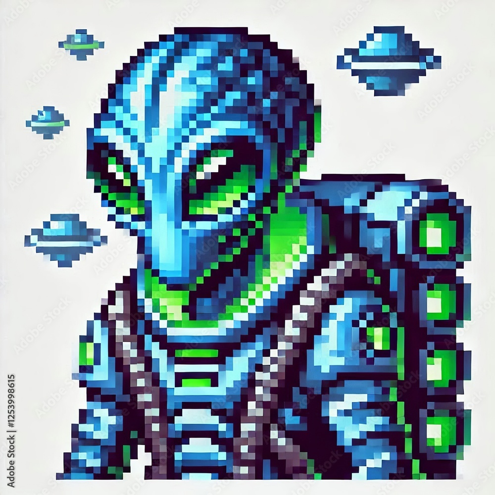 Fototapeta premium Intergalactic Explorer in Pixels