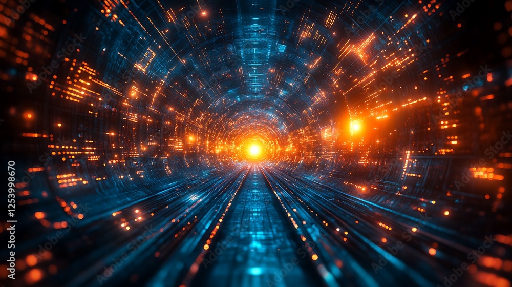 A futuristic sci-fi concept of a world with glowing high-tech light streams A futuristic sci-fi concept of a world with glowing high-tech light streams