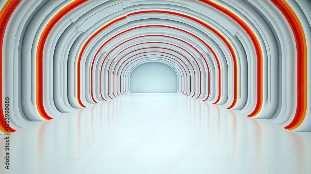Fototapeta premium Abstract red and white arched tunnel, futuristic background, design element