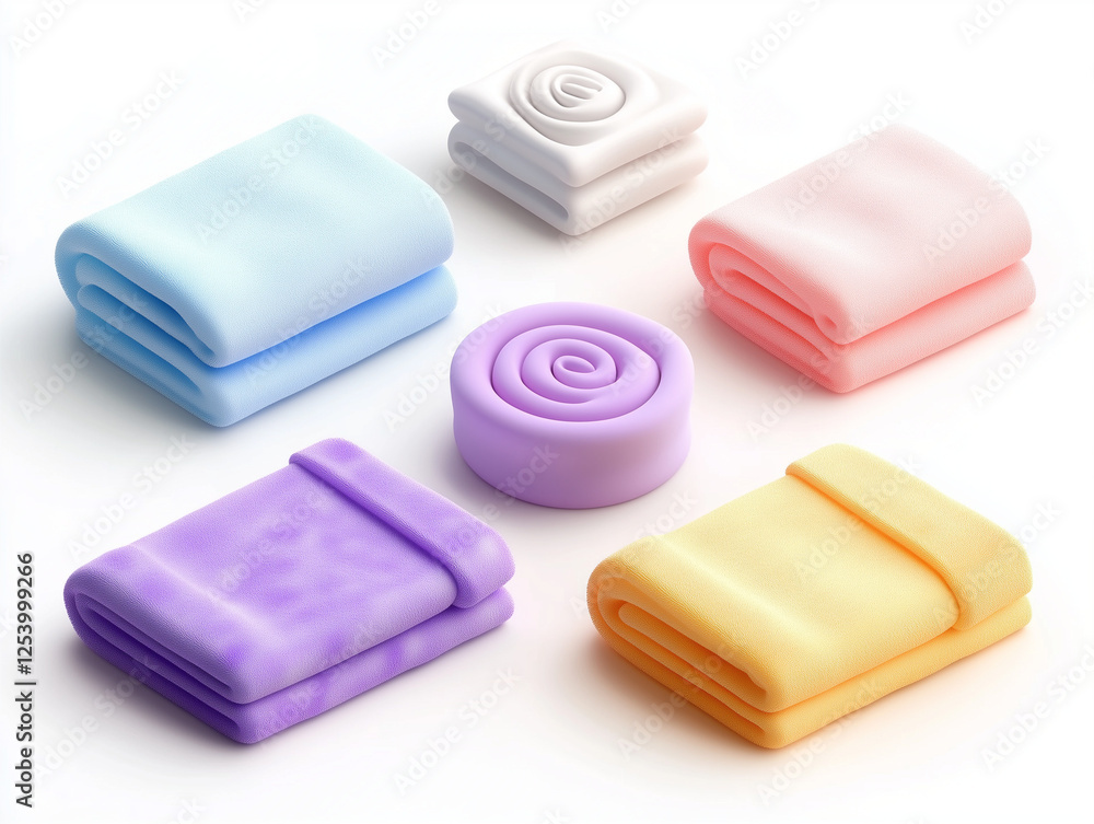 Icônes de serviettes de toilettes en 3D sur fond blanc Icônes de serviettes de toilettes en 3D sur fond blanc
