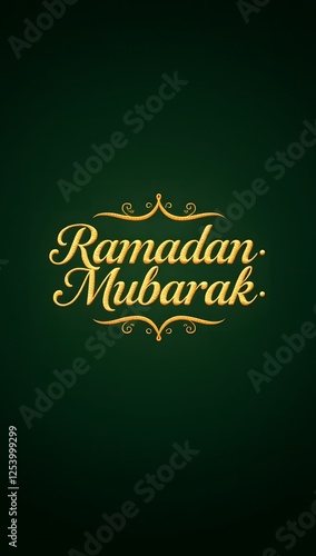 Ramadan Mubarak with Stunning Text Effect on Dark Green Gradient Background for Celebration Islamic Holy Month