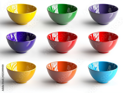 Icônes de bols de couleurs en 3D sur fond blanc photo