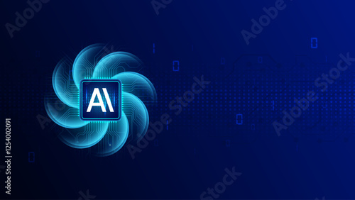 AI Microchip with Rotating Futuristic Digital Elements