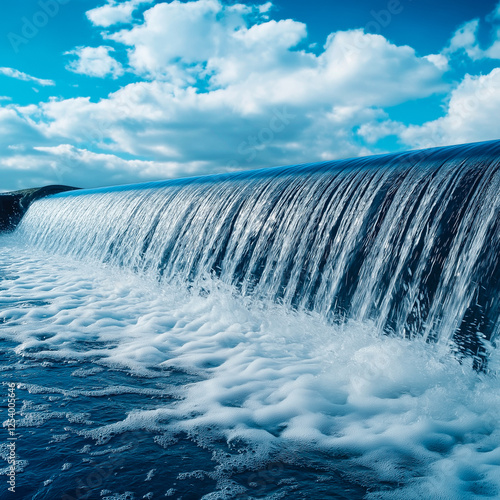 Waterfall harnessing natural energy to produce clean electricity, showcasing potential of nature to generate eco-friendly power and preserve environment through renewable resources.