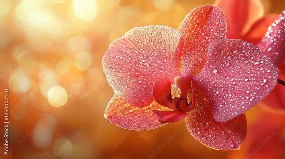 Radiant Red Orchid Blossom with Dewdrops: A Close-Up Study of Natural Beauty Radiant Red Orchid Blossom with Dewdrops: A Close-Up Study of Natural Beauty