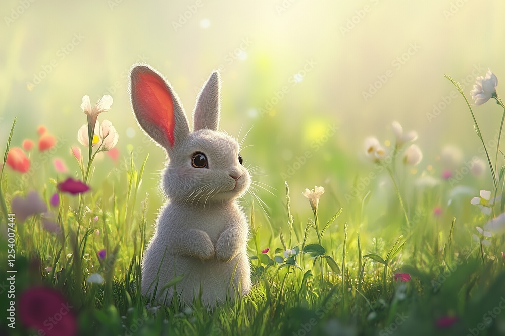 Fototapeta premium A peaceful rabbit in the grass on a sunny day.