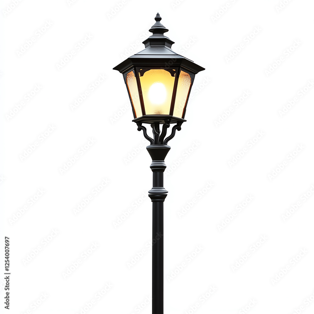 A classic street lamp with an elegant design, casting a warm glow in the evening A classic street lamp with an elegant design, casting a warm glow in the evening