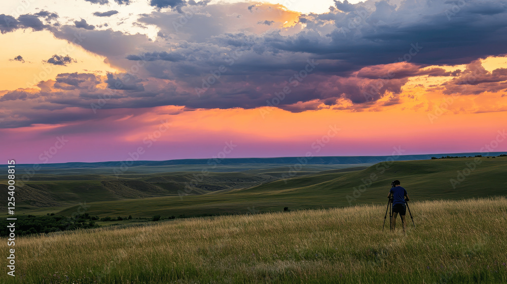 custom made wallpaper toronto digitalLandscape photographer capturing a vibrant sunset over rolling hills in a quiet natural setting