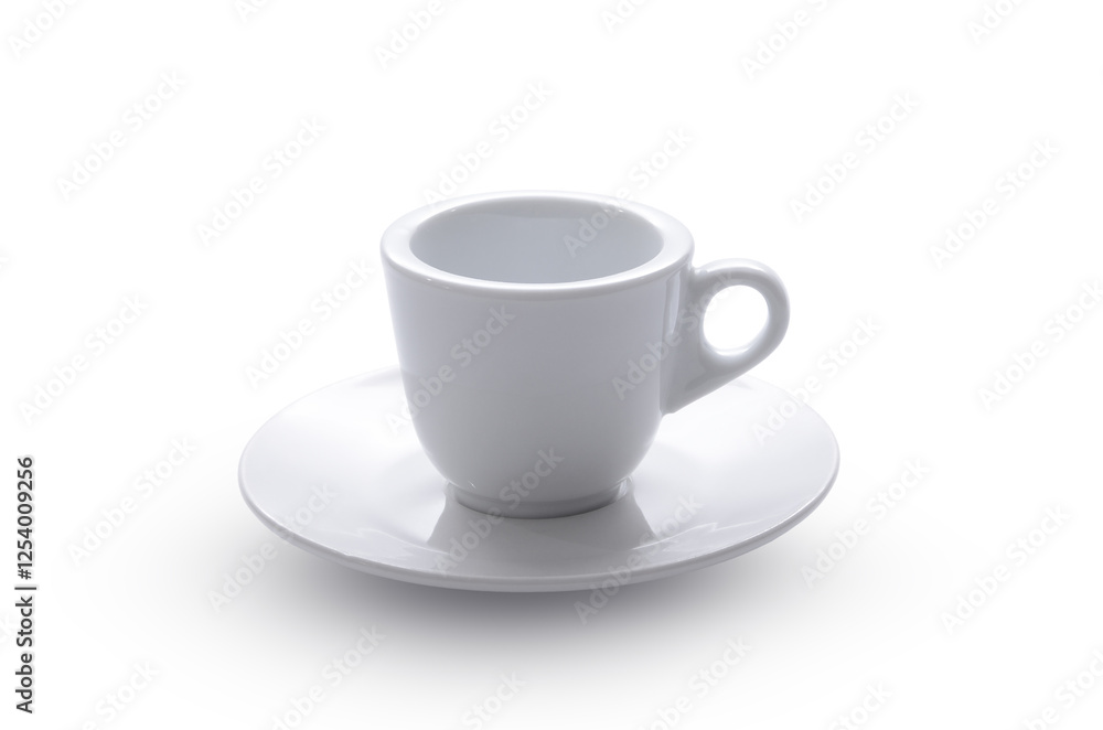 Classic white espresso cup and saucer on a white background Classic white espresso cup and saucer on a white background
