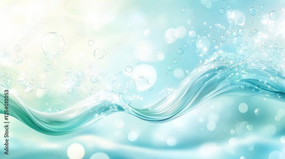 An abstract representation of water with bubbles and waves in soft blue tones.
