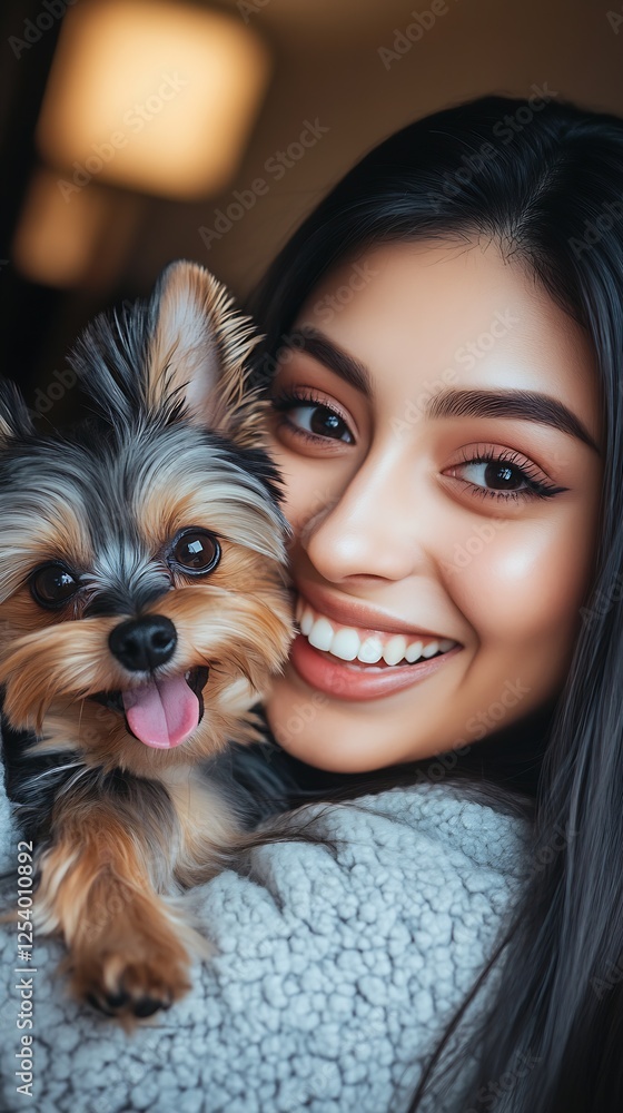 Happy woman holding her adorable dog close to her face showcasing love and joy : Generative AI Happy woman holding her adorable dog close to her face showcasing love and joy : Generative AI