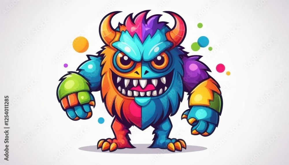 Naklejka premium colorful monster mascot logo with patchwork body illustration on a white background