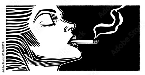 black and white portrait of a woman smoking