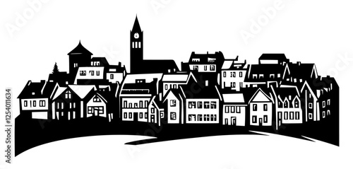 European Town Silhouette Vector