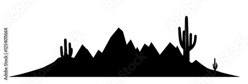 Desert Cactus Mountain Silhouette Vector