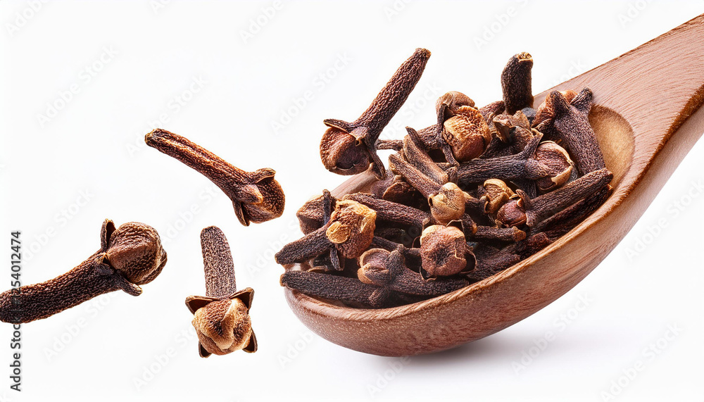 Fototapeta premium falling dry cloves isolated on white background