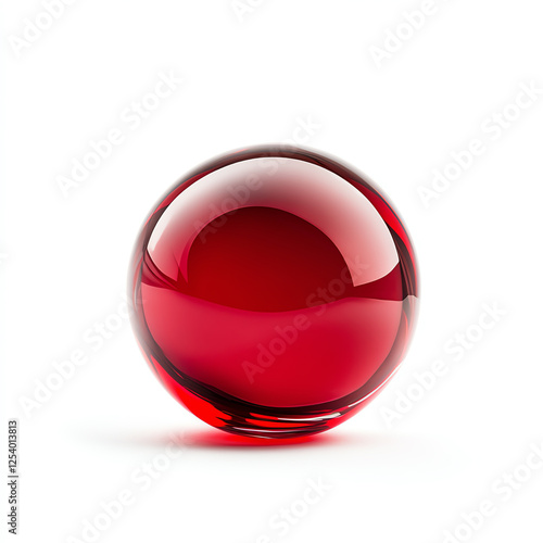 A vibrant red orb displayed on a clean white background, showcasing its glossy surface and unique reflections, perfect for artistic and graphic design applications.