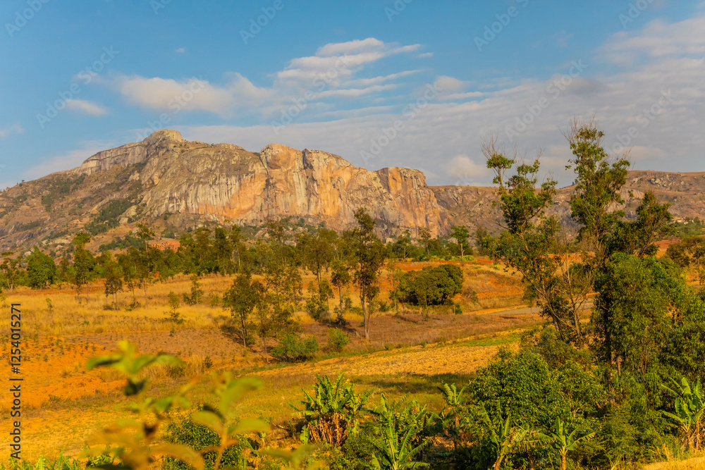 Fototapeta premium view of hills and mountains along main Madagascar road