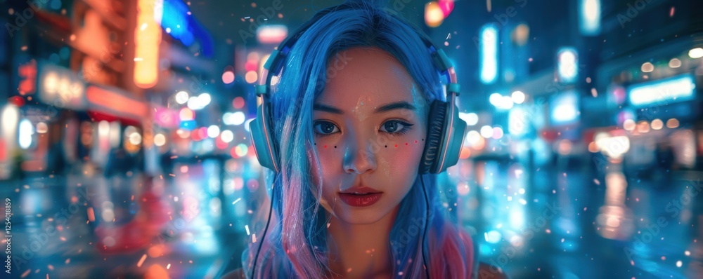Obraz premium Cyberpunk Woman in Neon City