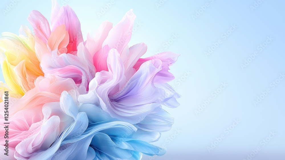 Fototapeta premium Abstract colorful ink splash on light blue background, visual art, stock photography, for design use