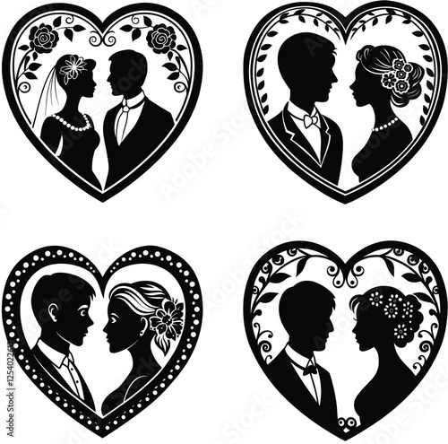 vector illustration Set of a couple with heart  couple on a date on valentines day with a heart