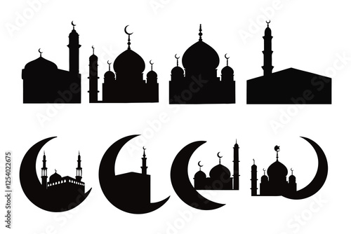 silhouette of mosque in black and eid festival decorative  greeting  background