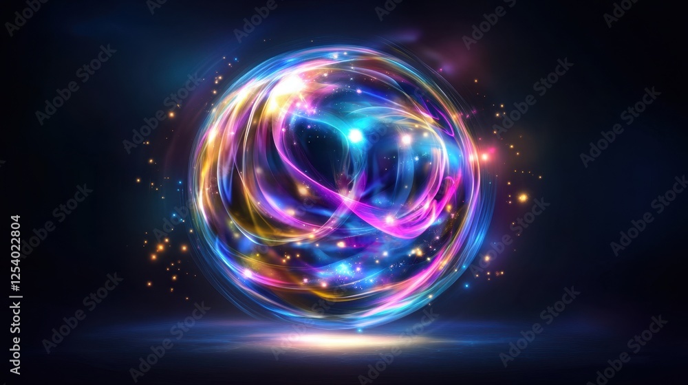 Vibrant sphere of colorful energy in a dark space Vibrant sphere of colorful energy in a dark space