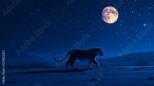 Wallpaper Mural Majestic Tiger Under a Night Sky: A Serene Moonlit Landscape Torontodigital.ca