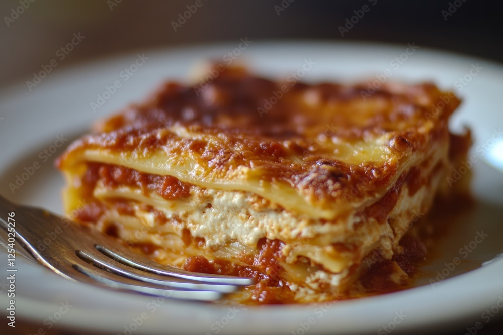 A slice of traditional lasagna rests on a plate, highlighting rich tomato and cheese layers ready to savor. A slice of traditional lasagna rests on a plate, highlighting rich tomato and cheese layers ready to savor.