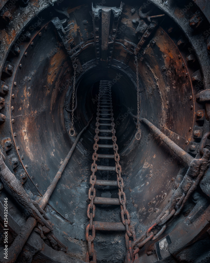 A mine elevator with heavy chains and lattice door_003 A mine elevator with heavy chains and lattice door_003
